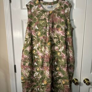 Floral Sleeveless Midi Dress - Green and Pink